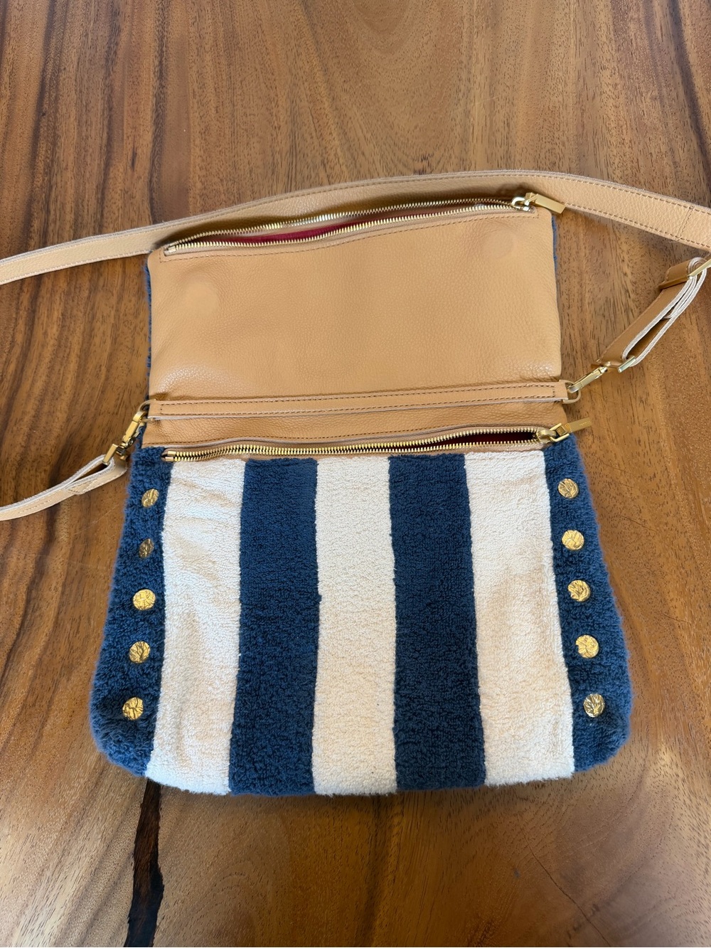 Hammitt VIP Navy Cream Striped Terry Cloth Crossbody Bag - Picture 3 of 11